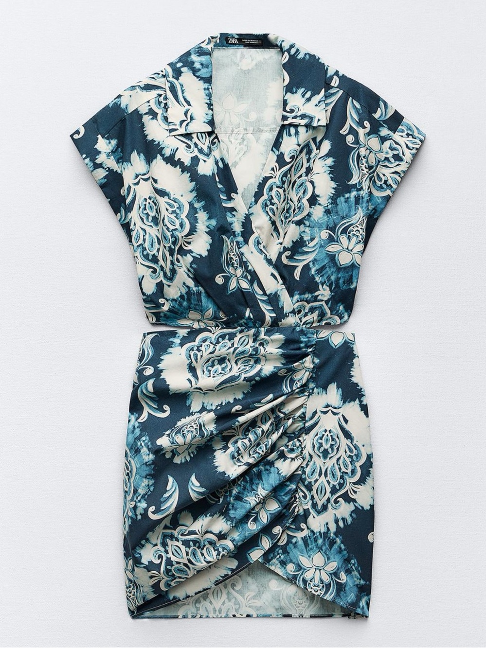Zara Teal & Cream Floral Wrap Dress